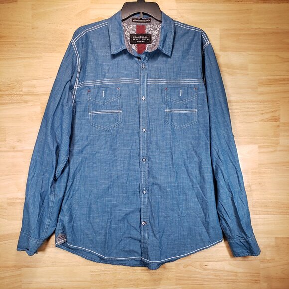 Tranquility Mayhem Men’s Denim Western Shirt XL Blue Long Sleeve Casual Button - Picture 1 of 8
